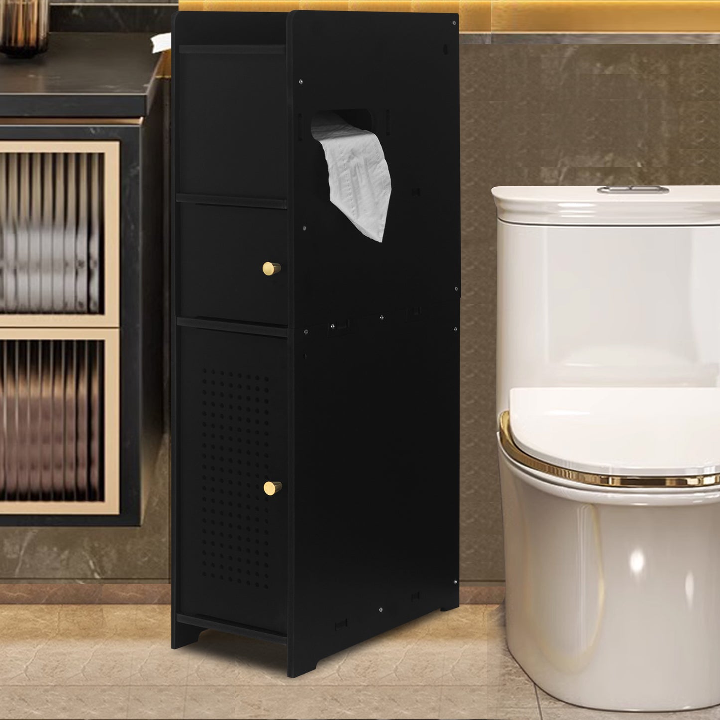 AOJEZOR Bathroom Storage Cabinet:Small Bathroom Storage Cabinet for Toilet Paper Holder