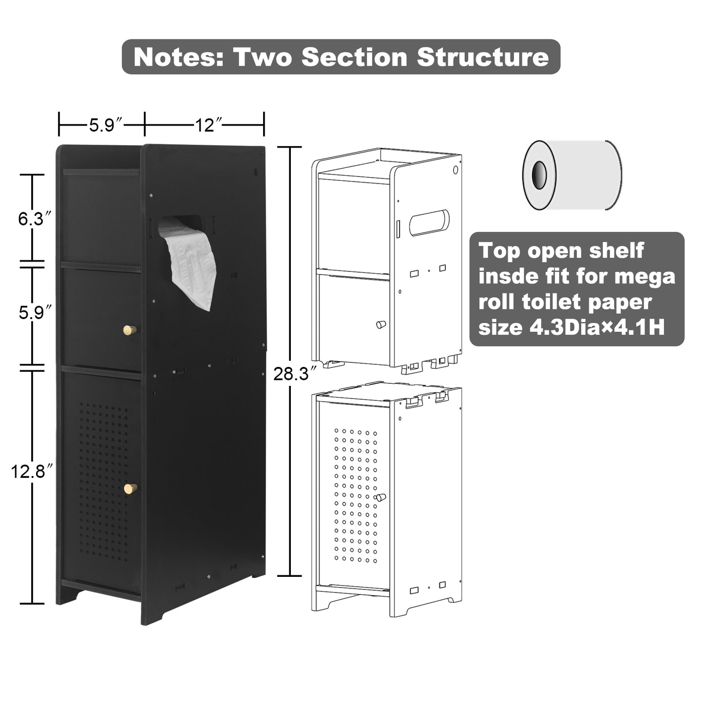 AOJEZOR Bathroom Storage Cabinet:Small Bathroom Storage Cabinet for Toilet Paper Holder