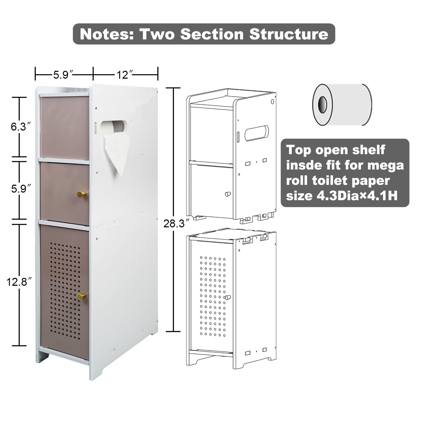 AOJEZOR Bathroom Storage Cabinet:Small Bathroom Storage Cabinet for Toilet Paper Holder