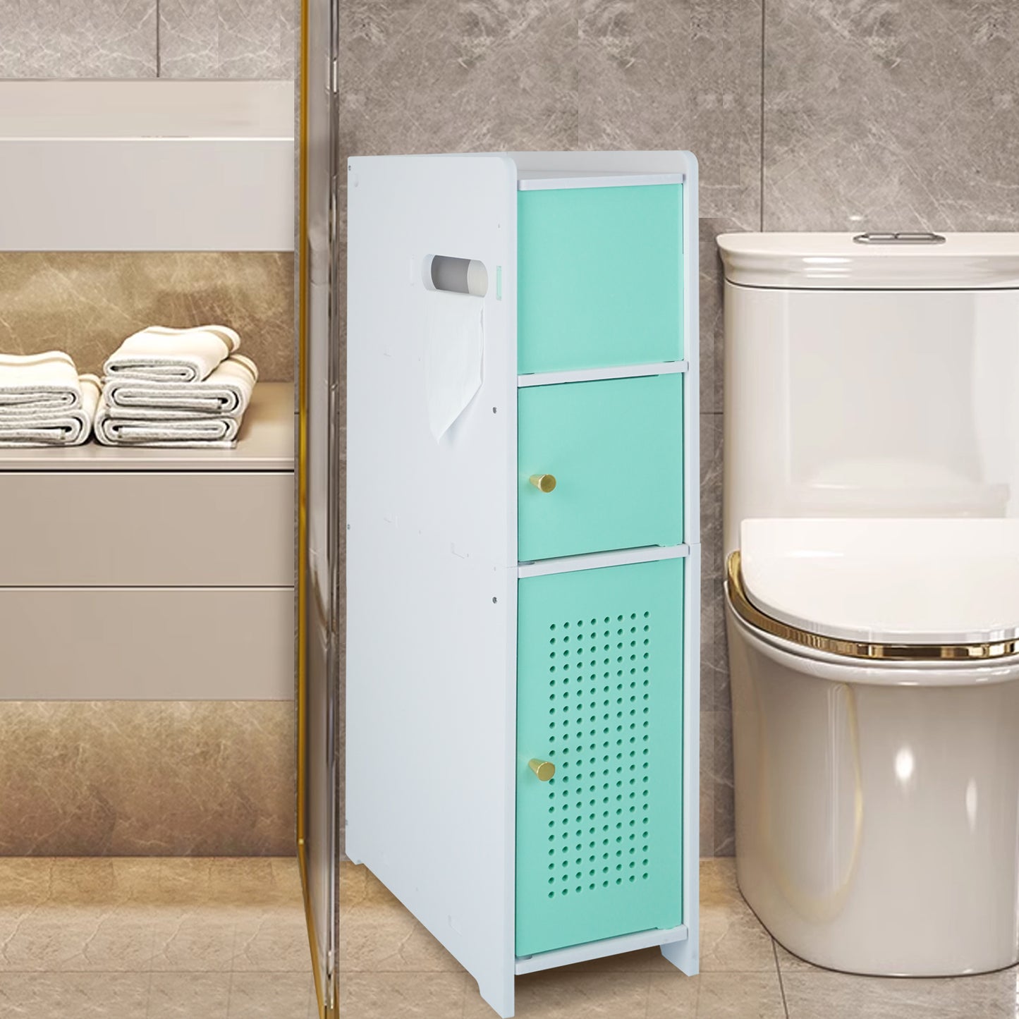 AOJEZOR Bathroom Storage Cabinet:Small Bathroom Storage Cabinet for Toilet Paper Holder