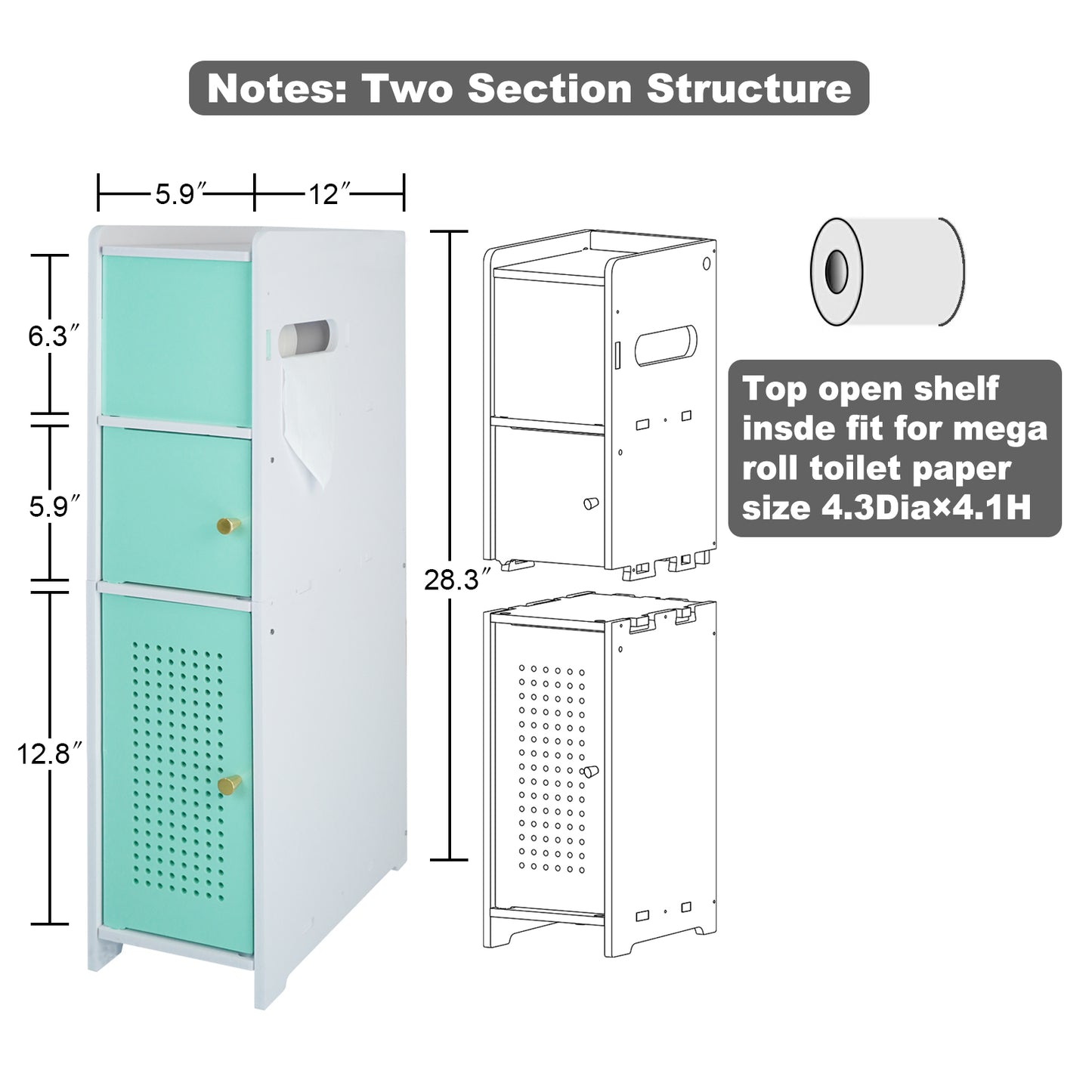 AOJEZOR Bathroom Storage Cabinet:Small Bathroom Storage Cabinet for Toilet Paper Holder