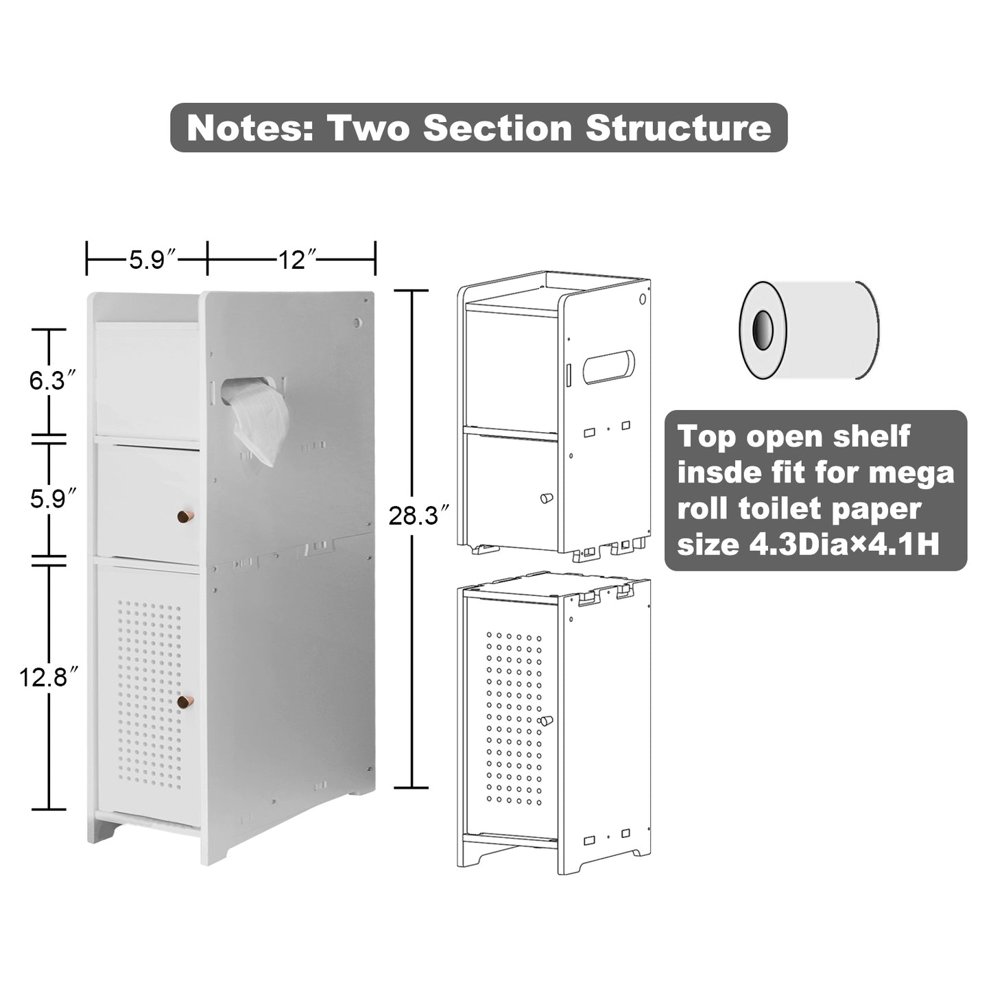 AOJEZOR Bathroom Storage Cabinet:Small Bathroom Storage Cabinet for Toilet Paper Holder