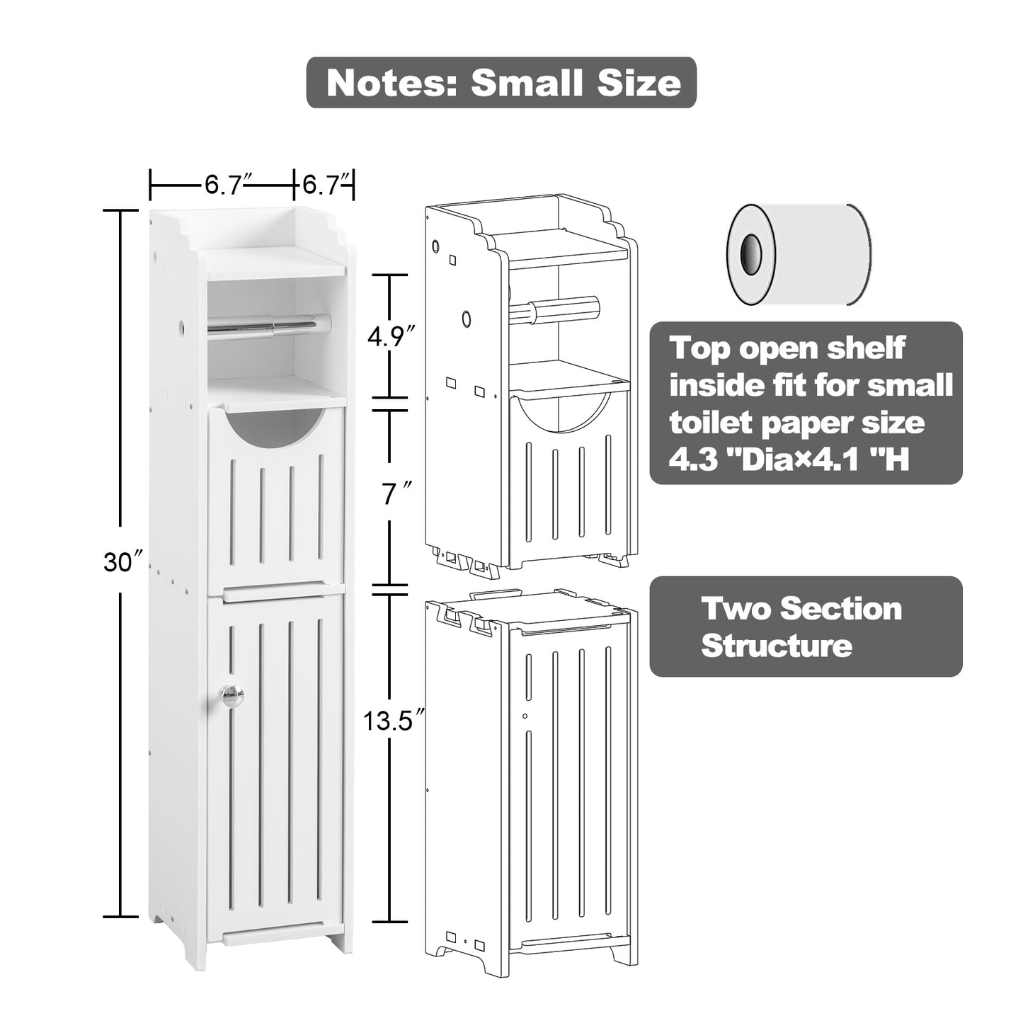 AOJEZOR Bathroom Storage Cabinet - Toilet Paper Holder and Organizer for Small Spaces, White