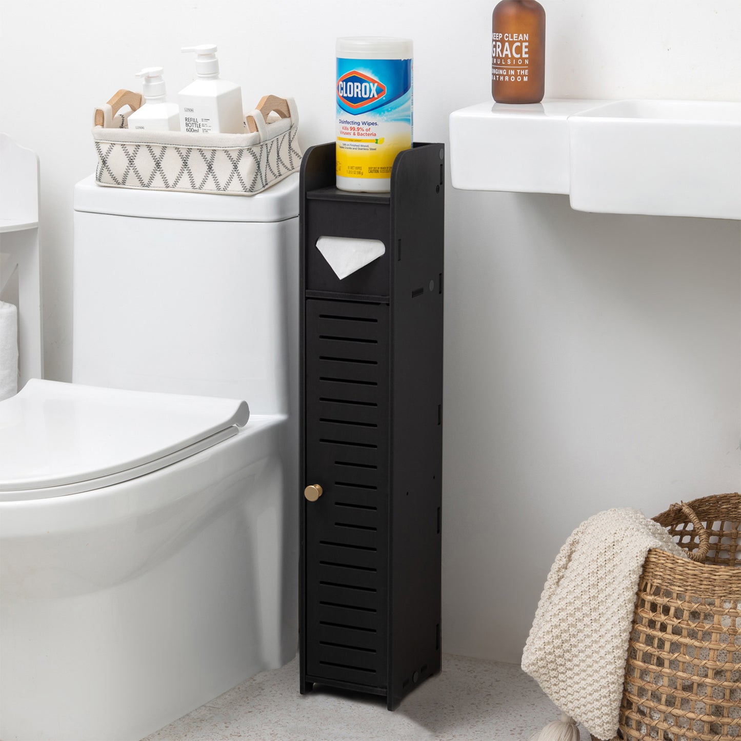 AOJEZOR Bathroom Storage, Toilet Paper Stand Beside Storage Fit for Half Bathroom, Next to Toilet Storage, for Small Spaces