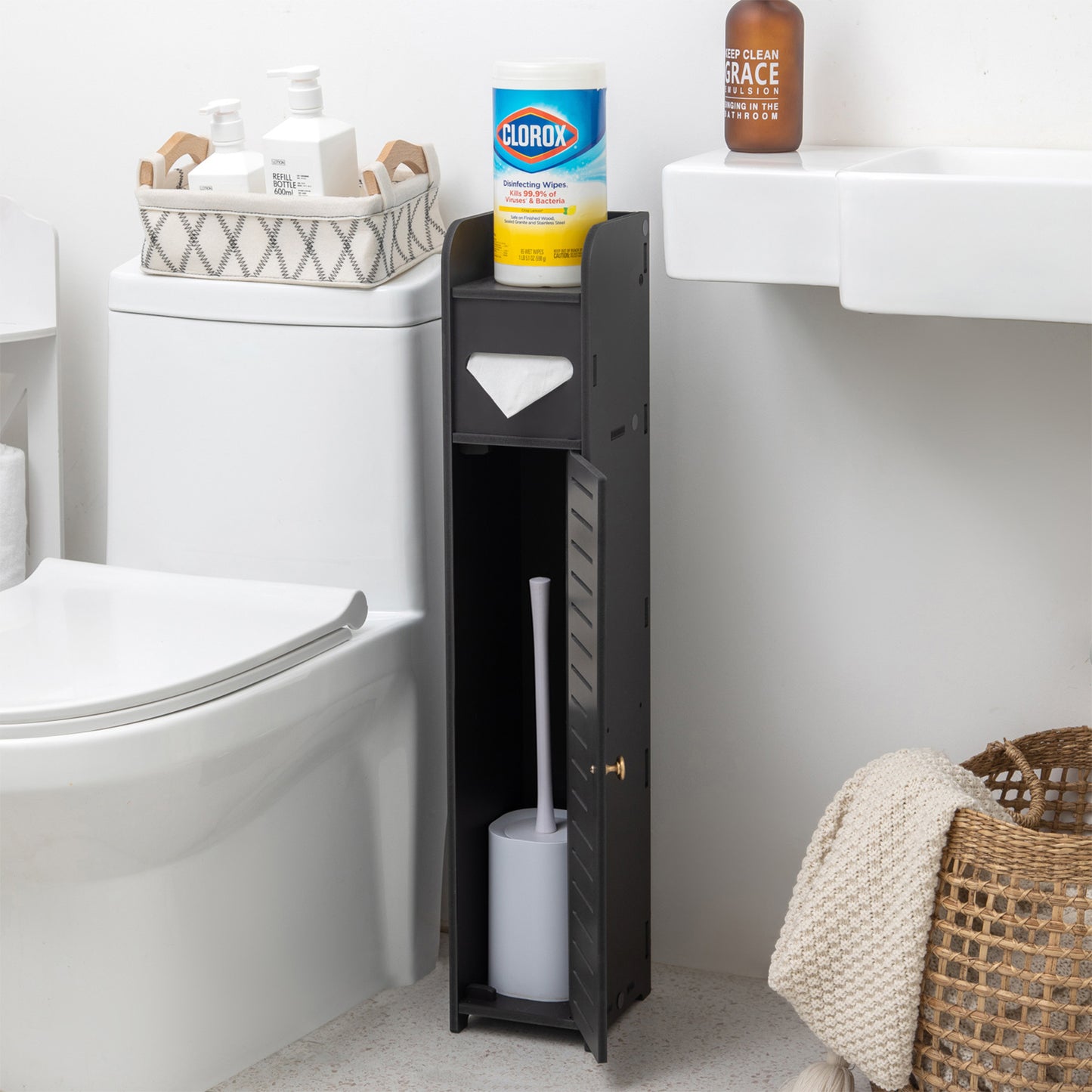 AOJEZOR Bathroom Storage, Toilet Paper Stand Beside Storage Fit for Half Bathroom, Next to Toilet Storage, for Small Spaces