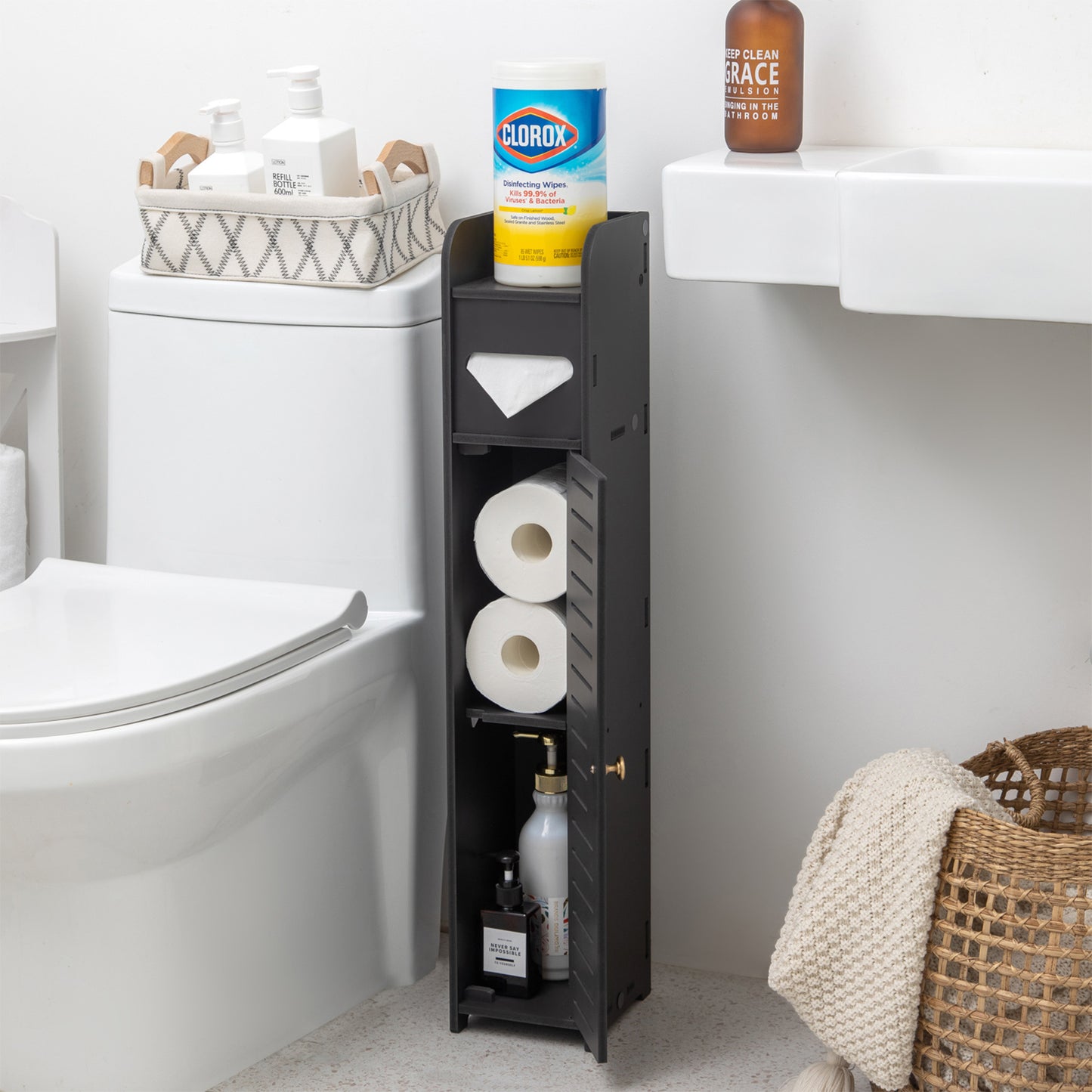 AOJEZOR Bathroom Storage, Toilet Paper Stand Beside Storage Fit for Half Bathroom, Next to Toilet Storage, for Small Spaces