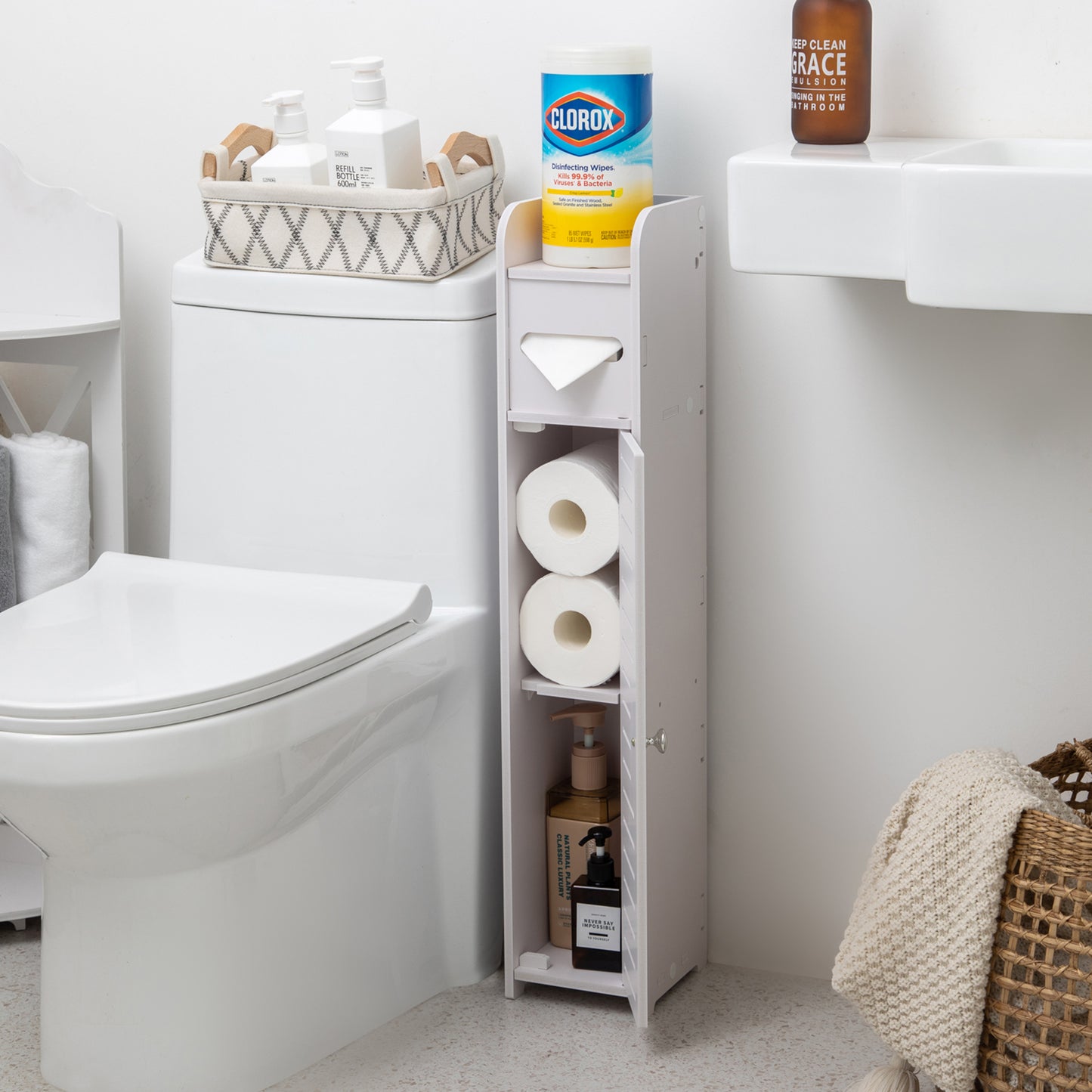 AOJEZOR Bathroom Storage, Toilet Paper Stand Beside Storage Fit for Half Bathroom, Next to Toilet Storage, for Small Spaces